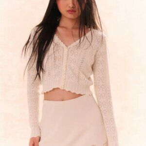 LoveShackFancy Petra Bow Pointelle Cardigan in Ivory *NEW*